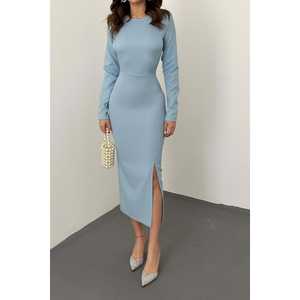 Vestido de Noche Azul al por Mayor, Estilo Baile de Gala, Espalda Descubierta, Decoración de Lentejuelas, Cintura Imperio, Mangas Cortas, Escote Redondo, Tallas XS a XL para Fiestas - Product Image 2