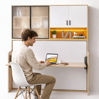 Lit Murphy à double paroi au design moderne avec bureau rabattable horizontalement, meuble en bois peu encombrant, option économique