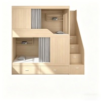 Lit superposé moderne en forme de L avec éclairage intégré, échelle, armoire à chaussures, rideau, lit superposé pour enfants 2 places avec rangement complet