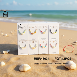 Bracciale con perline di conchiglia bianca grande, Pulsera Acero, acciaio inossidabile, fatto a mano, 12 pezzi - Product Image 3