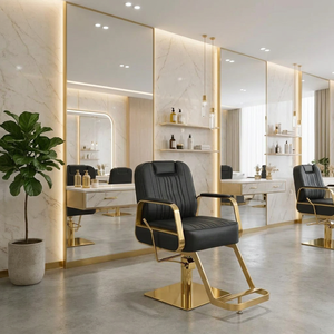 Sillón de Peluquería Hidráulico de Lujo en Negro y Dorado, Sillón de Barbería de Cuero PU Ajustable y Reclinable para Salón de Belleza y Spa - Product Image 1