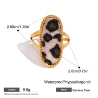 Bague ovale réglable en acier inoxydable plaqué or PVD 18K avec effet crin de cheval motif léopard et texture corde