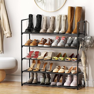 Metal Shoe Rack <strong>with</strong> 5 Tiers for 20-25 Pairs Storage Adjustable <strong>Entryway</strong> Bedroom Hallway <strong>Shelf</strong> Metal Bottom Support Shoe <strong>Hooks</strong> - Product Image 2