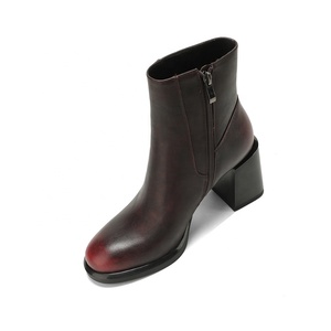 <span class=keywords><strong>Bottines</strong></span> <span class=keywords><strong>Chelsea</strong></span> pour femmes Moncheer, dégradé bordeaux, style coréen rétro, fermeture éclair, talon épais, mode automne/hiver - Product Image 2