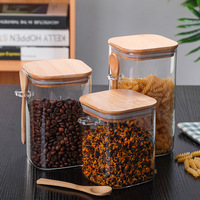 Bocaux en verre borosilicate de haute qualité, ensemble de récipients alimentaires en verre, contenants de rangement carrés pour la cuisine, bocaux en verre avec couvercle et cuillère