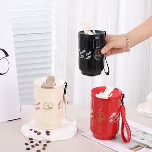 Yaratıcı yüksek kalite 304 paslanmaz çelik Mini yalıtımlı fincan taşıma askısı ile çift içme saman fincan - Product Image 4
