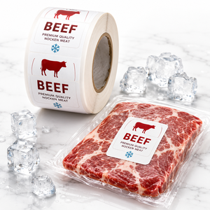 カスタム防水印刷粘着ビニール肉用ステッカーロール（食品冷凍庫ラベル用） - Product Image 1
