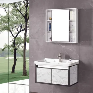 豪华浴室柜壁挂式防水铝滑动门带镜子浴室柜