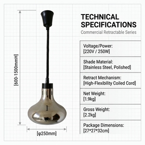 Restaurant Hotel Buffet Retractable Stainless Steel Hanging Food <b>Heat</b> Lamp Warming <b>Light</b> - Product Image 5