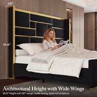 Uteeran Lit plateforme King Size avec cadre métallique, tête de lit haute de 55,12 po, rembourré en velours moderne, garniture dorée, dossier haut à volants