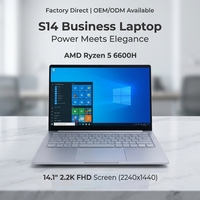 Personnalisation OEM/ODM Ordinateurs portables professionnels 14,1 pouces avec processeur AMD Ryzen 5 6600H, prise en charge du déverrouillage par empreinte digitale, mémoire LPDDR5 16 Go