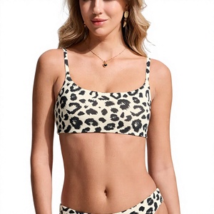 Conjunto de Bikini con Estampado de Leopardo para Mujer, Cuello Cuadrado, Cintura Alta, Spandex, Poliéster, Traje de Baño de Dos Piezas, Top Corto Estilo Bandeau - Product Image 3