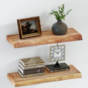 Estante flotante de madera de olmo natural de 2 niveles, estante de almacenamiento montado en la pared para libros y decoración - Product Image 1