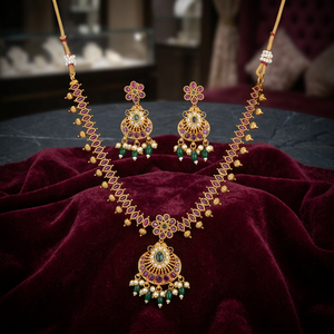 Ensemble de colliers en perles anciennes d'Inde du Sud, faits à la main, avec placage or mat, pour mariage et fiançailles, pour femmes, 217302 - Product Image 3