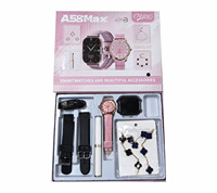 Montre connectée A58 Max, bracelet trèfle à quatre feuilles, rouge à lèvres tube blanc, ensemble de bijoux pour femme, montre de mode en alliage à quartz avec fonction d'appel et suivi d'activité