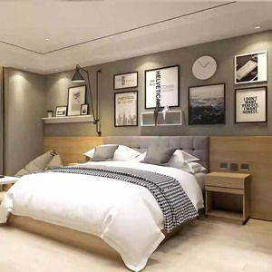 Ensemble de meubles de chambre d'hôtel moderne et économique, lit plateforme en bois durable, armoire, meuble TV pour petits appartements locatifs commerciaux - Product Image 2