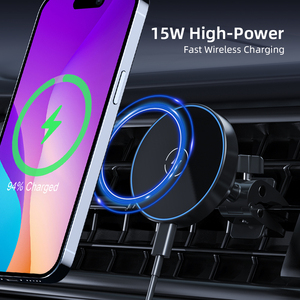Cargador de coche con certificación CE, soporte de cargador de ventilación de aire inalámbrico magnético rápido de 15W, soporte de montaje de coche para iPhone 16, teléfonos inteligentes universales - Product Image 2