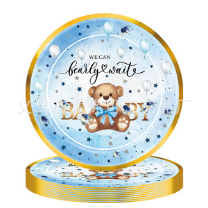 Ensemble de vaisselle jetable sur le thème de l'ours en peluche, assiettes, gobelets, serviettes, 40-60 pièces, décorations d'anniversaire, fournitures pour baby shower - Product Image 3