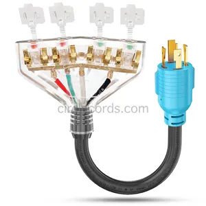CircleCord NEMA L14-30P to 4X 5-15R/5-20R T-Blade 4 Prong 30 Amp to 15 Amp Generator Distribution Adapter