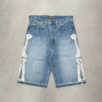 MC Build Fabricant de haute qualité Streetwear Jorts Baggy Distressed Black Washed Casual Custom Patch Denim Jeans Shorts Hommes