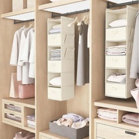 Organisateur de placard suspendu en tissu à 6 niveaux, 3 tiroirs, 2 crochets, beige, étagère pliable, rangement de vêtements peu encombrant pour chambre à coucher et armoire