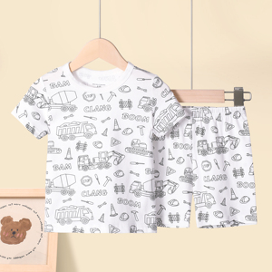 Wholesale Coloring Painting Drawing Image <strong>Unicorn</strong> Unisex Children <strong>Pjs</strong> Diy Cartoon Graffiti Girl Pajama Set for Kids - Product Image 5