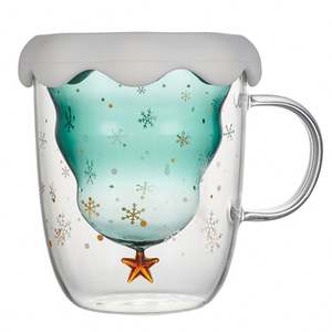 Mug à café en verre à double paroi isolé pour Noël, avec couvercle, design contemporain, pour la maison et les cadeaux - Product Image 6
