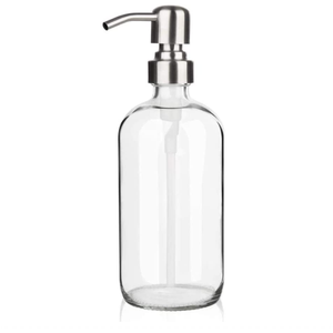 Dispensador de Sabão em Vidro Claro Grosso com Bomba de Aço Inoxidável Prata para Sabão Líquido - Product Image 1