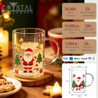 Mug en verre transparent de Noël avec poignée |   Motif Père Noël et Bonhomme de neige |   Cadeau de Noël pour les amateurs de café et la décoration intérieure