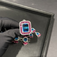 TIANSHE Bijoux de luxe français, ensemble de 3 pièces pour femmes, boucles d'oreilles carrées à pompons, bracelets et bague
