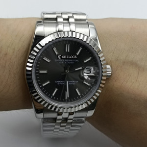 Montre chronographe mécanique automatique SEILOCE avec mouvement Nh35, acier inoxydable, luminescente, verre saphir, étanche - Product Image 2