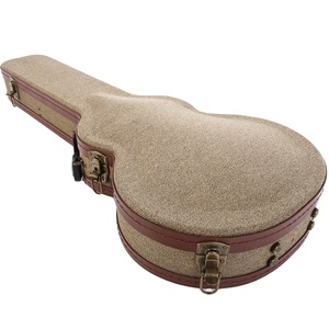 Étui de <span class=keywords><strong>guitare</strong></span> vintage de luxe rétro classique en bois rigide avec tissu jaune et garniture en cuir marron - Product Image 2