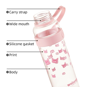 Botella de Agua de <span class=keywords><strong>PC</strong></span> de 520 ml a Prueba de Fugas, Diseño de Cerdito de Dibujos Animados, <span class=keywords><strong>Boca</strong></span> Ancha con Correa de Transporte, Portátil, Reutilizable y Ecológica - Product Image 3