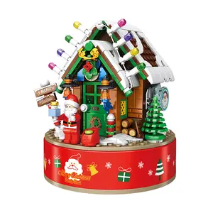 Wholesale Christmas house musical rotation box Santa's groto musical building block toys (502 pcs),Panlos 656012 diy block gifts