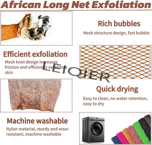 แปรงขัดผิวแบบตาข่ายสำหรับอาบน้ำทำจากไนลอนตัวขัดผิวแบบยาวแปรงสำหรับอาบน้ำผ้าสำหรับอาบน้ำแบบแอฟริกันออกแบบโลโก้ได้ตามต้องการ - Product Image 4