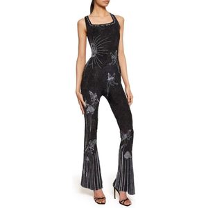 VOIKERDR Mono para mujer, cintura alta, sin mangas, con estampado brillante de diamantes de imitación, traje de fiesta ajustado, tejido sin costuras, poliéster, licra - Product Image 1