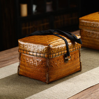 Ensemble de boîtes de rangement vintage en bambou tressé à la main, boîte à thé rectangulaire avec couvercle et fermoir en cuivre, écologique, style chinois, portable