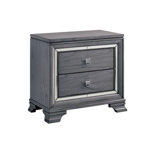 Contemporary Light Gray Nightstand Solid Wood Dovetail Drawers <b>Mirror</b> Trim Acrylic Pulls Bedroom Furniture <b>Bedside</b> <b>Table</b> - Product Image 4