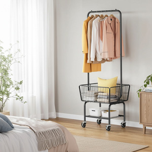 Clothing Organizer With Caster Wheels Portable Laundry Basket And <b>Clothes</b> <b>Rack</b> Standing Type Rectangle Shape - Product Image 2