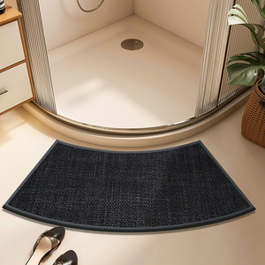 Tapis de bain minimaliste en forme de U, imitation lin, absorbant et antidérapant, pour salle de bain, douche, entrée, design de couleur unie - Product Image 1
