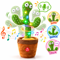 Cactus Électrique Dansant et Parlant en Peluche Douce avec Lumière, Jouet Musical Enregistrable et Torsadable, Idéal pour Noël, en Sachet OPP