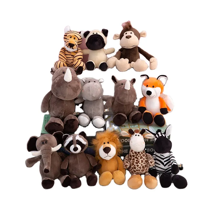 Großhandel 20cm Dschungel tiere Löwe Giraffe Affe Plüsch tier Tiger Opp Tasche Gefüllte Zoo Tiere Plüsch Oem Bär Unisex 10 Stk