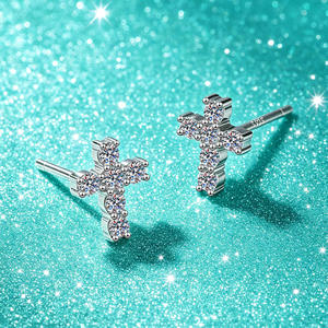 GRA Certified S925 Sterling Silver Rhodium Plated Brilliant Cut D Color VVS1 <b>Moissanite</b> Claw Setting Cross Stud <b>Earrings</b> Trendy - Product Image 5