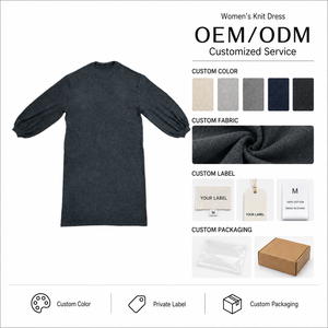 Vestido <span class=keywords><strong>Midi</strong></span> Casual para <span class=keywords><strong>Mujer</strong></span>, Minimalista, Cuello Redondo, Manga Larga, Holgado, con Bolsillos, Suave y Elástico - Product Image 1