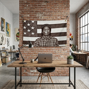 Affiche ASAP <span class=keywords><strong>Rocky</strong></span> avec drapeau 3x5 pieds, Rakim Mayers en chemise à carreaux, impression artistique de musique rap hip hop, OEM ODM - Product Image 2