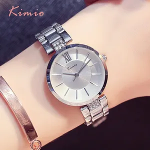 KIMIO KW6133M豪华银色女士石英表完美钢制表带防水时尚超薄电表供应商