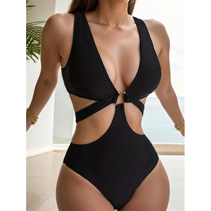 Maillot de bain une pièce sexy pour femme, nouveau style 2026 - Couleur unie - Amincissant - Dos nu - Maillot de bain de plage ajouré - Product Image 1