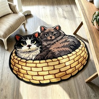 Tapis chat mignon, deux chats dans un panier, tapis irrégulier tufté à la main, tapis de sol moelleux de dessin animé pour la décoration de chambre et de salon