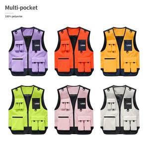 Multi-pocket Breathable Mesh Lining Photographer Fishing Zip-up Sleeveless Jacket OEM Custom Print Utility <b>Mens</b> <b>Vest</b> - Product Image 1