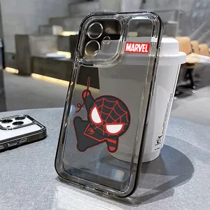 Karikatür örümcek telefon iPhone için kılıf 14 13 Pro 12 11 Pro Xs X XR Max 8 7 SE temizle TPU kılıfları yumuşak siyah kapak